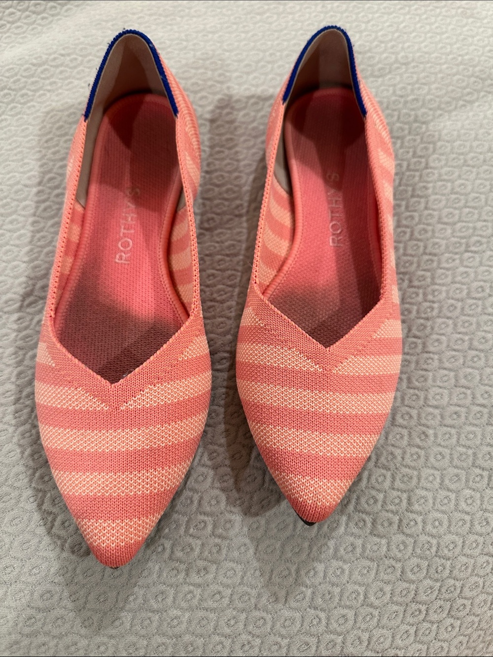 Rothy's Pink Coral Striped Pointed-Toe Flats size 6